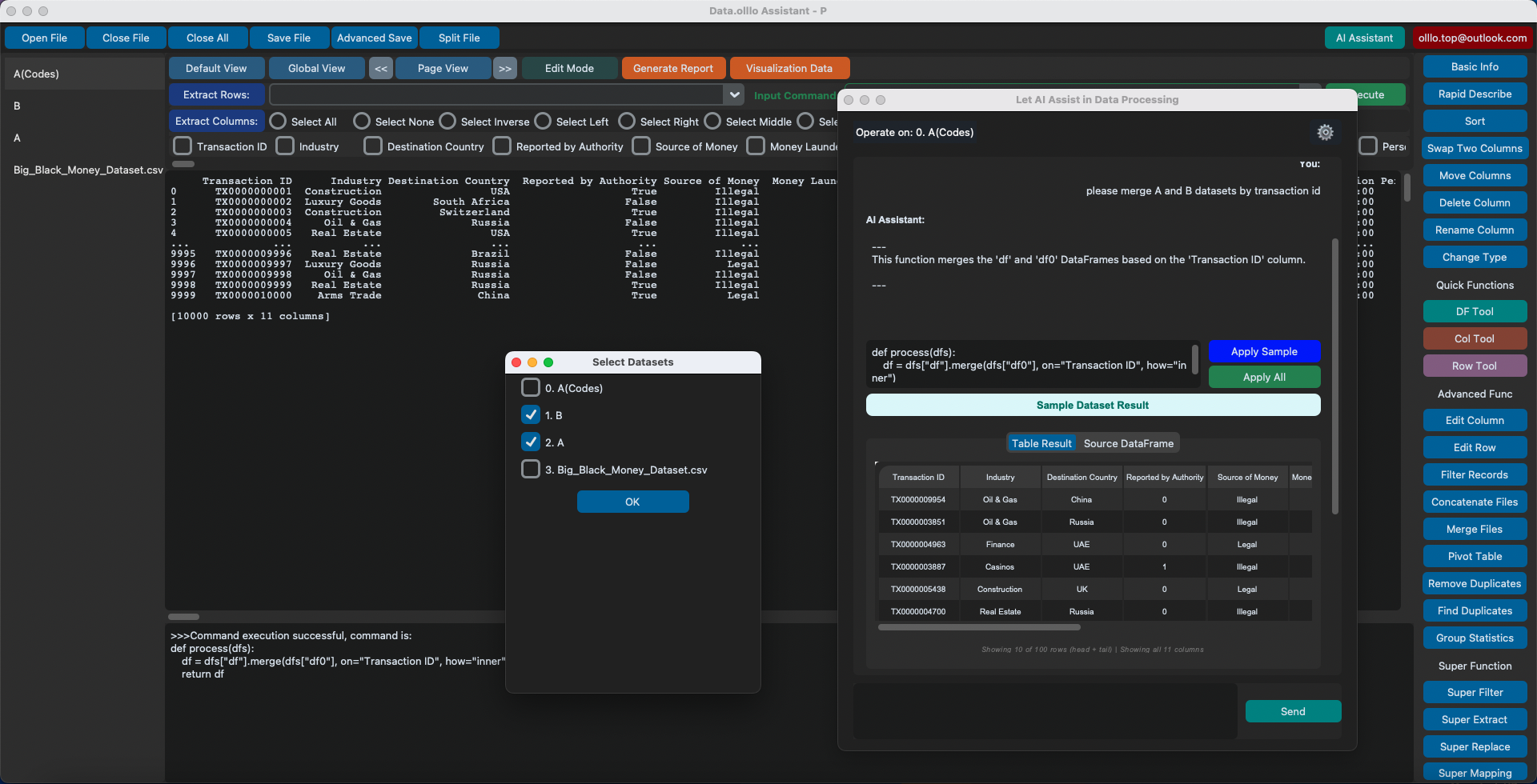 Data.olllo AI chat merge example